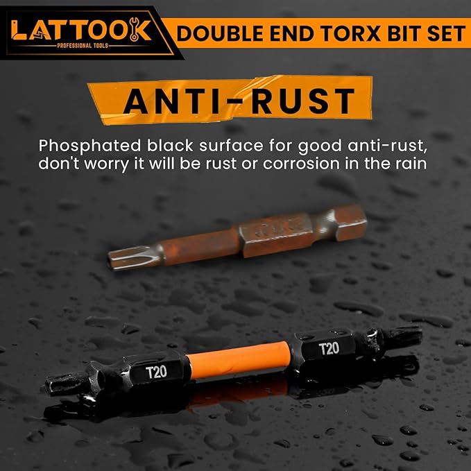15-Piece Torx Bit Set, LATTOOK Double-ended Security Torx Bit Set Tamper Proof Star Bits, Magnetic S2 Steel, 3'' Long
