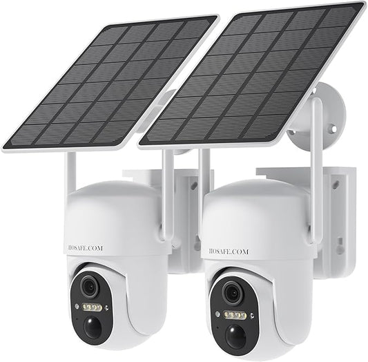 Home Security Cameras Wireless Outdoor, Outdoor Camera Wireless WiFi, 360 Camera Solar Powered, PTZ, PIR Sensor, 2K HD Color Night Vision, 2-Way Talk, IP66 Waterproof, 2 Pack