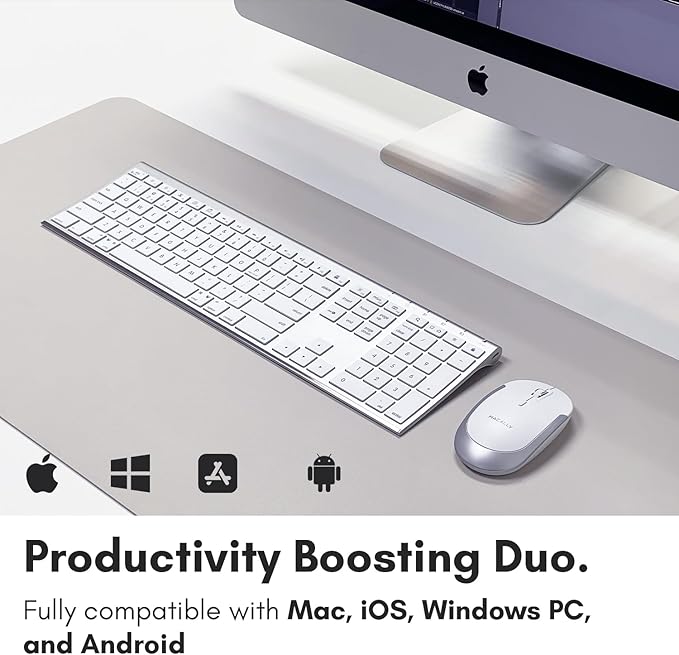 Macally Premium Bluetooth Keyboard and Mouse for Mac | Compatible Wireless Apple Keyboard and Mouse Combo (110 Keys Multi-Device Rechargeable) for MacBook Pro/Air and iMac
