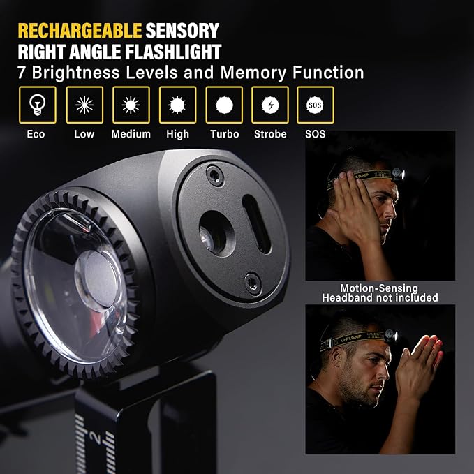 2000 Lumens Rechargeable Flashlight, 3800mAh Proximity Sensor & Right-Angle LED Flashlights, Magnetic Base, TIR Lens, IP68 Waterproof, Hands-Free Sensing Control