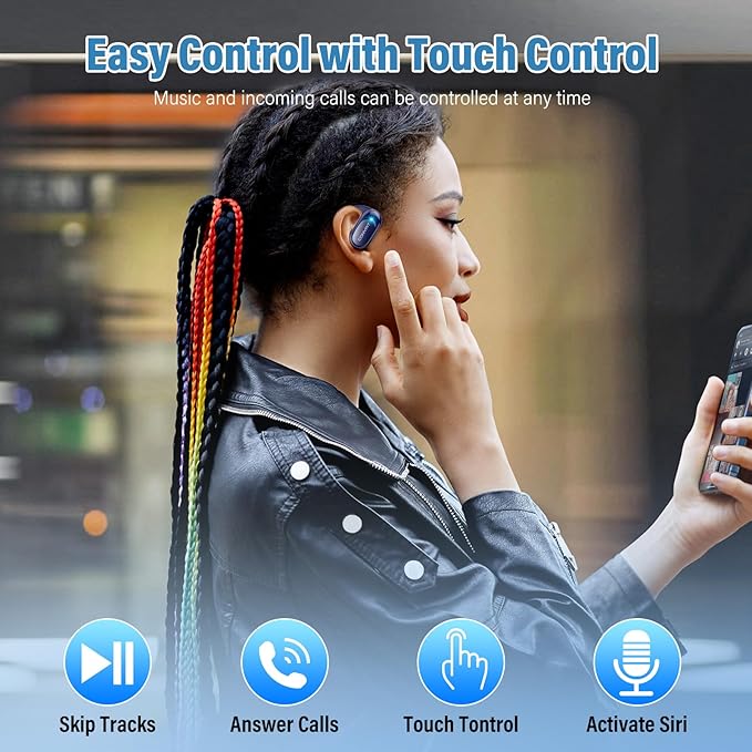 Open Ear Headphones, Wireless Bluetooth 5.4 Earbuds with Big Earhooks, Ultra-Comfort Open Ear Earbuds, 58 Hours HD Stereo Sound Over Ear Earphones, IP7 Waterproof Headset for Workouts, Blue