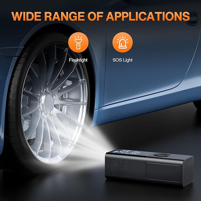 Tire Inflator Portable Air Compressor, Air Pump for Car Tires Pump with Tire Pressure Gauge 160 PSI Night LED Light Electric Portable Tire Inflator for Cars, Bike, Motorcycle, Bicycle and Balls