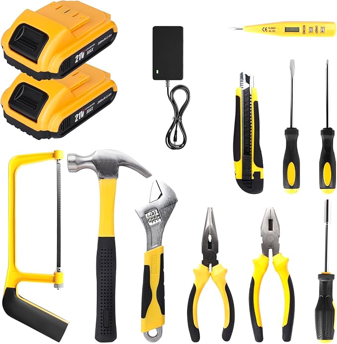 Cordless Drill Tool Kit Set: 21V Power Drill Tool Box with Battery, 2-Speed, 42N.m Max, Electric Screwdriver Driver for Men Home Hand Repair Basic Toolbox Tools Sets Drills Case