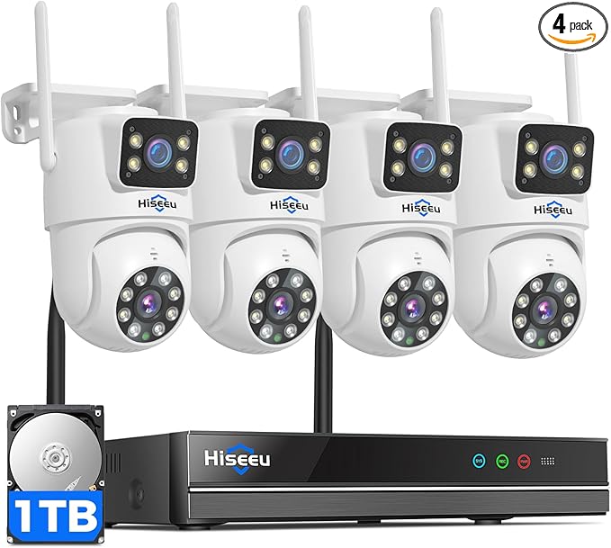 Hiseeu Wireless Security Cameras Outdoor, 5G & 2.4G WiFi Pro, Wireless Home Security Camera System, Dual Lens, 360° Pan & Tilt, Auto Tracking, Color Night Vision, 1TB HDD No Subscription, Need Plug In