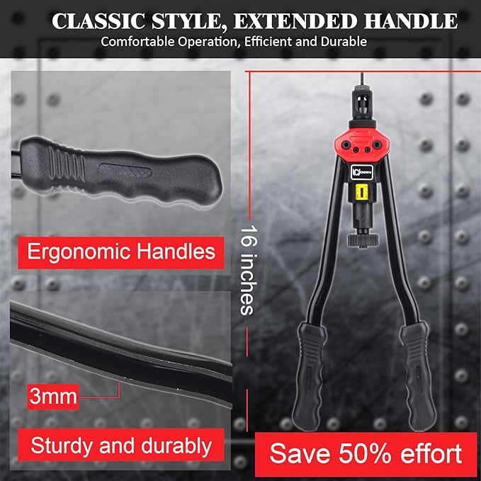 CORWIN Extra Long Mandrel Rivet Nut Tool Kit 1002 16-Inch Rivnut Gun Kit with 9 Long Mandrels, Rugged Carrying Case, Pre-Bulbed Shank Rivnut Threaded Insert Muti-Grip plusnut Setter