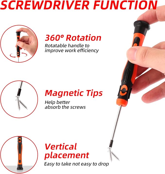 Precision Screwdriver Set 9-Piece Durable Chrome Vanadium Steel Shaft, Magnetic Tip, Ergonomic Grip, and Swivel End Cap (9-Piece)