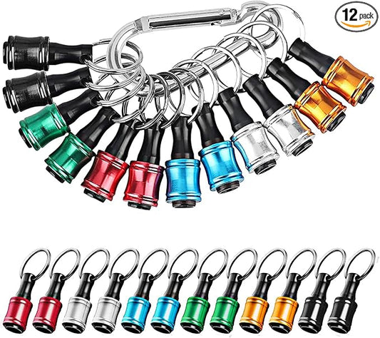 Linkstyle 12PCS 1/4 Inch Hex Shank Screwdriver Bits Holder Extension Bar Keychain Screw Adapter Drill Fast Change Portable Hand-held Bit Holder for Electric Screwdrivers and Drill Bit (6 Colors)