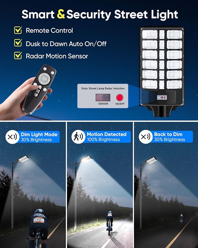 2 Pack Solar Street Lights Outdoor Commercial Parking Lot Lighting 500000LM 936PCS LED Dusk to Dawn Waterproof Solar Security Flood Lights with Motion Sensor and Remote for Yard Warehouse Garage