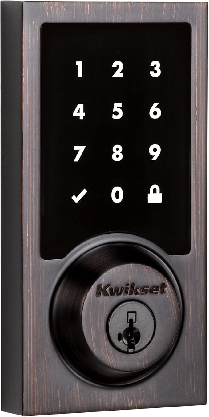 Kwikset SmartCode 916 Z-Wave Smart Lock, Keyless Entry Ring Compatible Door Lock, Touchscreen Electronic Deadbolt, SmartKey Re-Key Security, Smart Hub Required, Contemporary Venetian Bronze