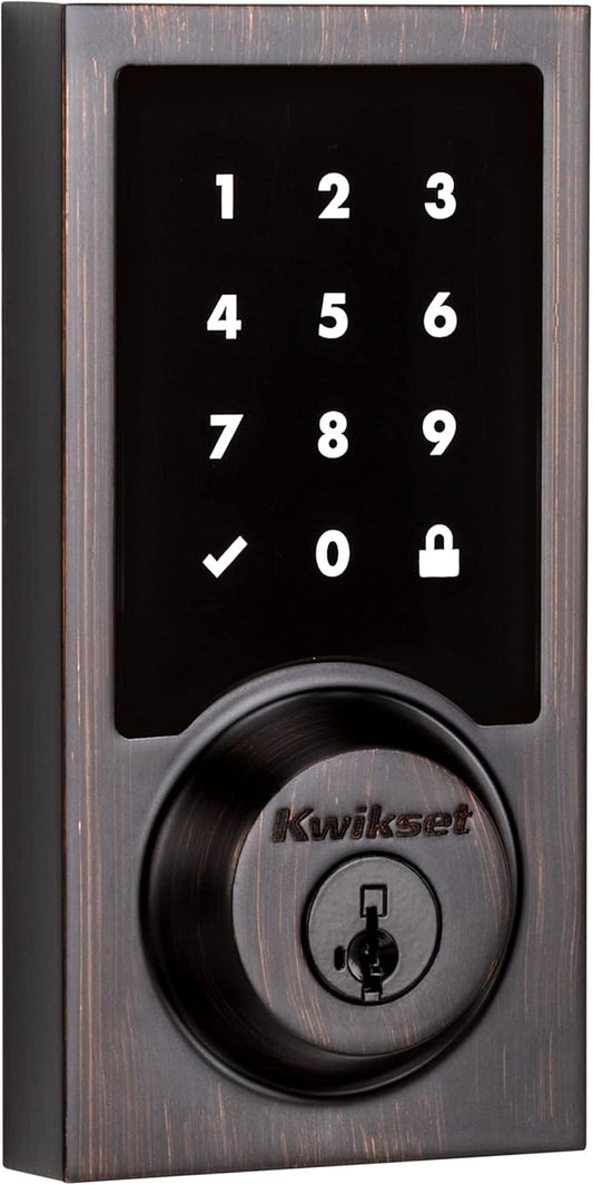 Kwikset SmartCode 916 Z-Wave Smart Lock, Keyless Entry Ring Compatible Door Lock, Touchscreen Electronic Deadbolt, SmartKey Re-Key Security, Smart Hub Required, Contemporary Venetian Bronze