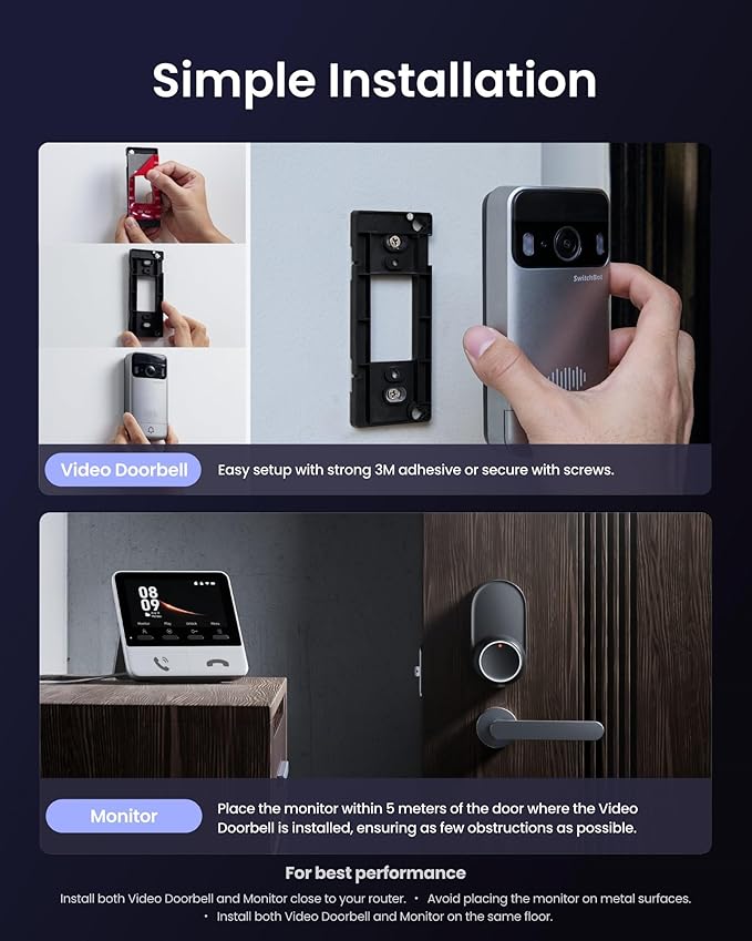 SwitchBot Doorbell Camera, No Subscription, Includes Monitor, Battery Powered, Head-to-Toe View, 2K Video, 2-Way Audio, Motion Detection, Wireless Intercom System, Compatible with Alexa&Google Home
