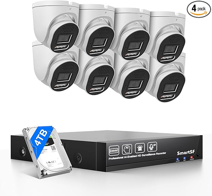 POE Security Camera System, 8pcs 5MP Indoor Outdoor PoE Cameras, Color Night Vision, Smart Human Detection, Wired Security Camera System, 8CH NVR with 4TB HDD for 24/7 Recording