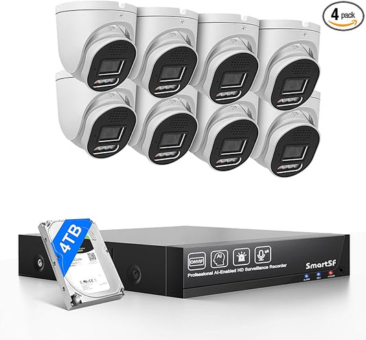 POE Security Camera System, 8pcs 5MP Indoor Outdoor PoE Cameras, Color Night Vision, Smart Human Detection, Wired Security Camera System, 8CH NVR with 4TB HDD for 24/7 Recording