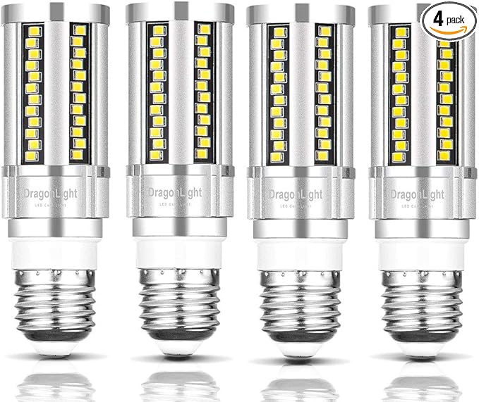 DragonLight 15W Super Bright LED Corn Light Bulbs Fanless(150 Watt Equivalent) - 6000K Daylight 1,800 Lumens E26 Base for Residential and Commercial Lighting - Garage Porch Office, Pack of 4