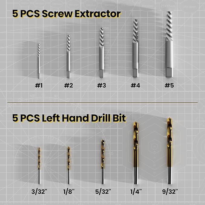 28PCS Bolt Extractor Set, Impact Nut/Bolt Removal Drill Kit, Broken Nut and Bolt Extractor, Cr-Mo Steel, for Removing Socket Screws, Broken Bolts