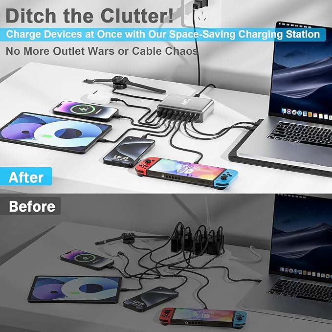 550W USB C Fast Charger Block, PD 3.1 140W USB C Charging Station, GaN Ⅲ Pro 8 Port PD PPS Fast Charging Station for Multiple Devices,Laptop Wall Charger Compatible with MacBook iPad iPhone 17/16 etc