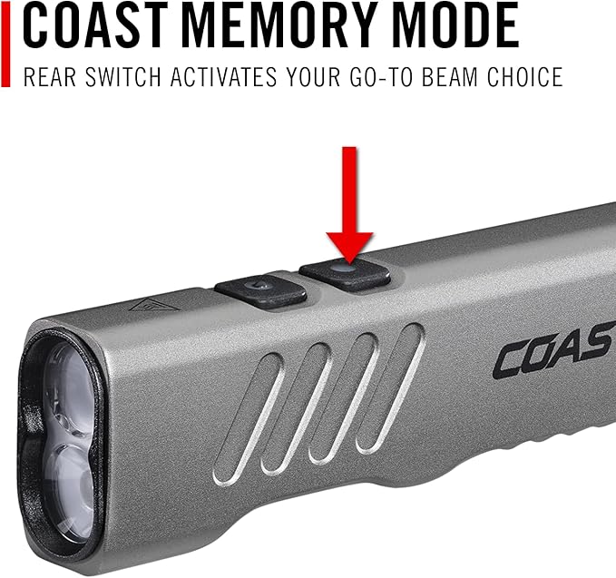 Coast Slayer 1150 Lumen USB-C Rechargeable LED Flashlight with Spot/Flood, Memory Mode and Pocket Clip, Silver
