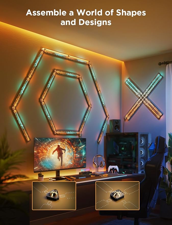 Govee Gaming Wall Light, RGBIC Glide Wall Light, Work with Matter, Alexa and Google Assistant, DIY Customized LED Wall Lighting Effects and Shapes, Gaming Lights for Gaming Room