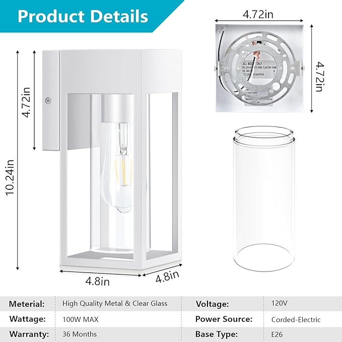 2-Pack Outdoor Wall Lights, Waterproof Exterior Light Fixtures Porch Lights with E26 Socket, Outside Wall Mount Lights for House Porch Entryway Patio Garage Front