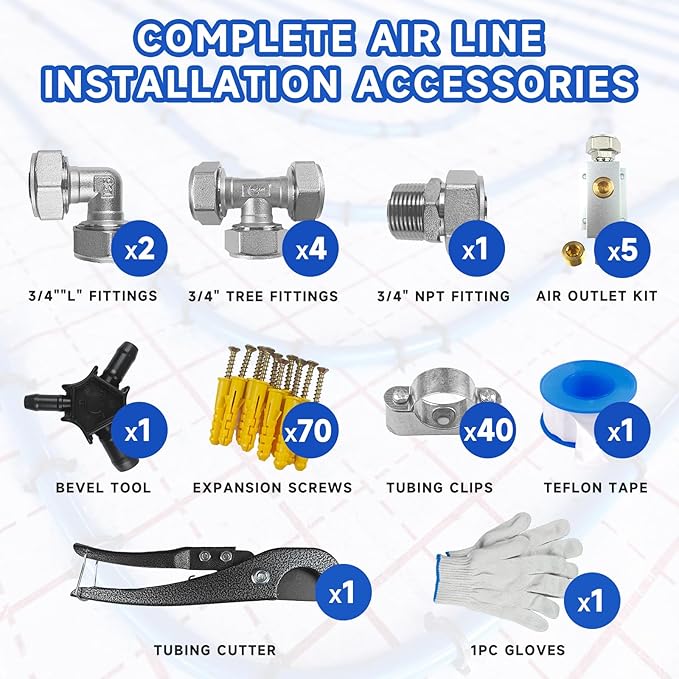 Compressed Air Line Kit, 3/4" x 120’&200‘&300‘ HDPE-Aluminum-HDPE Piping, Air Line Hose, Air Hose Kit with Air Compressor Accessories and Airline Tubing