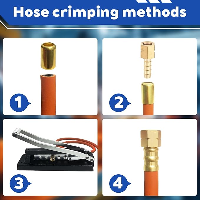 Heavy Duty Ferrules Hose Crimper Kit, Air Hose Crimping Tool Fits 1/4, 5/16, 3/8 Inch ID Hoses, Air Hose Crimper with Ferrules Fittings (100PK), 0.593" ID & 0.656" ID, Air Hose Repair Kit