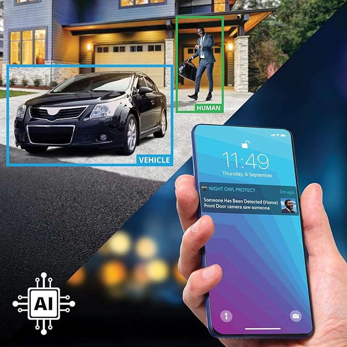 Night Owl 2-Way Audio 12 Channel DVR Video Home Security Camera System with (4) Wired 2K HD Indoor/Outdoor Deterrence Cameras and 2TB Hard Drive (Add up to 4 More Wired and 4 Wi-Fi Cameras) (4 Camera)