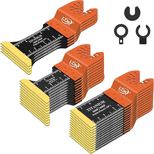 LDK 26pcs Titanium Oscillating Saw Blades Metal Cutting, Universal Multitool Blades for Metal Nails Hard Material and Wood Plastic, Quick Release Multi Tool Kits