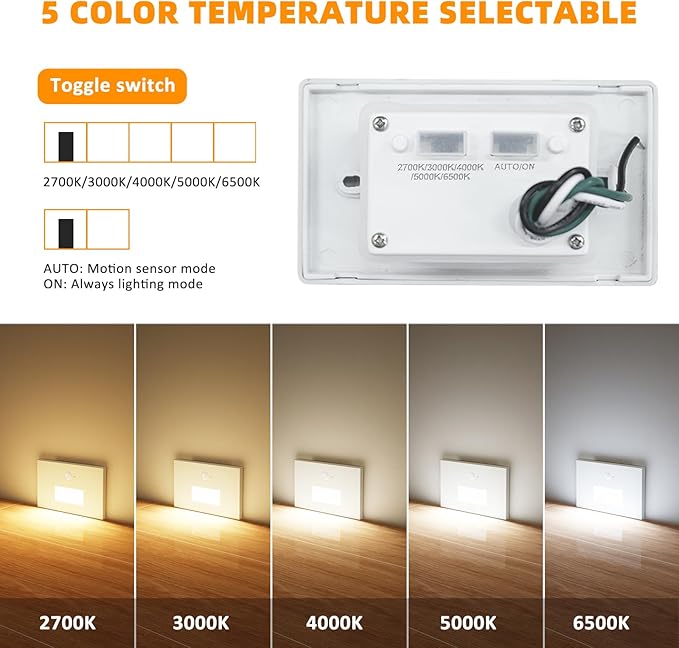 Motion Sensor Stair Lights Indoor Outdoor, 5CCT Dimmable LED Step Lamp with Switch, 4W 300LM, 2700K-6500K, IP66 Waterproof Hardwired 120V Stairway Staircase Walkway Lighting- White, 12 Pack, ETL