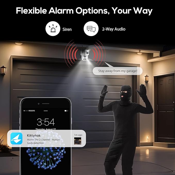 Kittyhok Dual Lens Wireless Security Camera System, 6pcs 2K Outdoor Camera with 2.4/5GHz WiFi, Pan & Tilt, Auto Tracking, Human Detection, Color Night Vision, 16CH WiFi 6 NVR, KWDP164 Bundle with CDP2