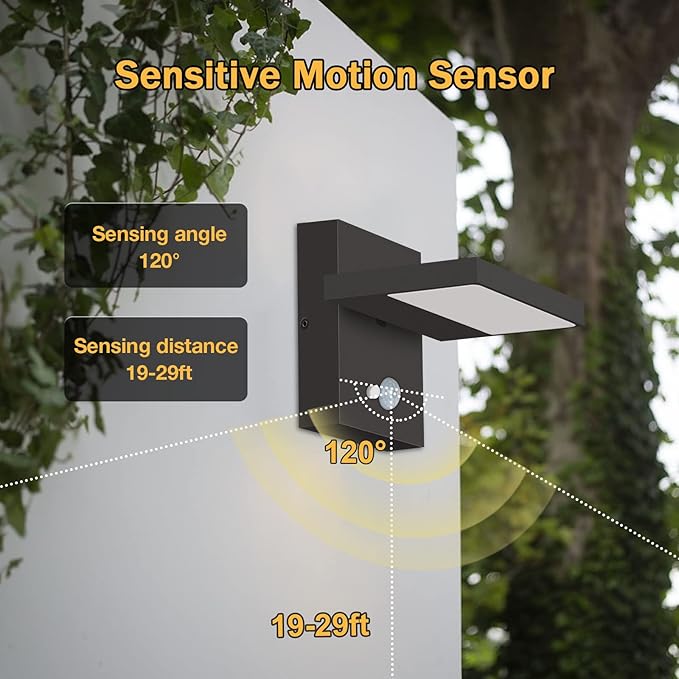 Lustrlach Solar Lights Motion Sensor Outdoor Wall Sconce Waterproof LED Dusk to Dawn Solar Porch Light with Adjustable Lamp Head,Black 3000K Modern Exterior Light Fixture