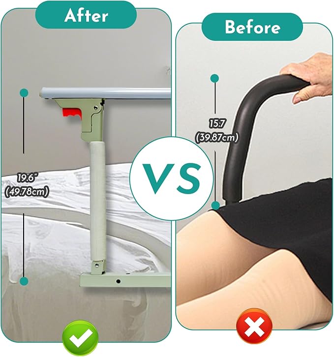 37.8" x 16.3" Folding Bed Rail for Elderly Adults with Safety Guard & Assist Handle for Fall Prevention, Fits Twin Full Queen King Beds