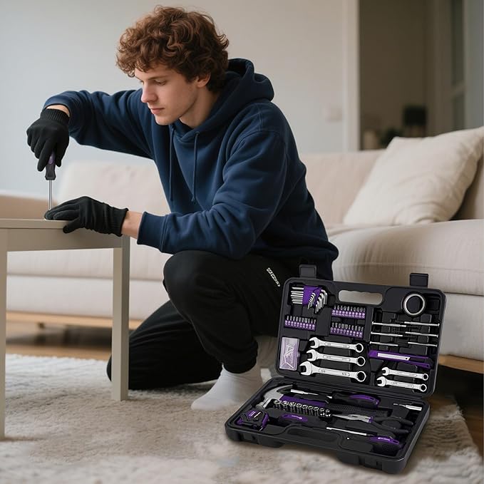 Cartman 148-Piece Automotive and Household Tool Set Perfect for Car Enthusiasts and DIY Home Repairs Purple