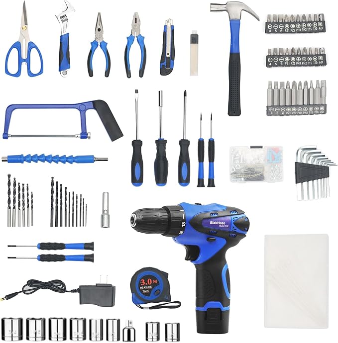 Tool Set- Tool kit with 12V Cordless Power Drill,261 Piece Tool Box with Drill,Home Tool Kits for Men Women,Hand Repair Tools Sets for Garden Office House Repair DIY