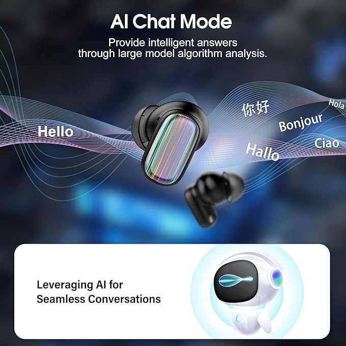 AI Language Translator Earbuds Real Time, 164 Language/6 Translation Modes Translator Earbuds 3-in-1 Translation Headphones, Bluetooth 5.4 Translation Device for Travel Business Learning, Black