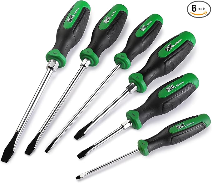 SK 6-Piece Slotted Screwdriver Set, Magnetic Screwdriver Set, S2 Steel, SureGrip Handle
