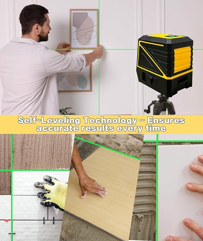 360° Self-Leveling Laser Level with Rotary Rocker, Neck Extension Locking, and Non-Skid Rubber Feet for Precise Alignment and Large Area Coverage