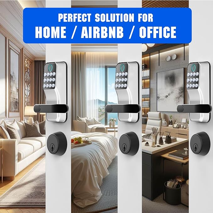 Smart Door Lock With Handle: Keyless Entry With Gateway Sensor - Keypad and Remote Control Digital Lock for Front Door - Compatible With Alexa