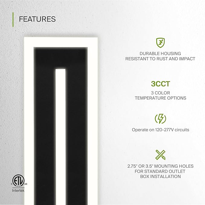 ASD LED 36" Long Wall Mount Light Fixture, Outdoor & Indoor Linear Sconce | 3CCT, Dimmable, Waterproof, Anti-Rust, ETL Listed | 30W 1850LM 3000-5000K 100-277V | Exterior Porch Lighting | Black
