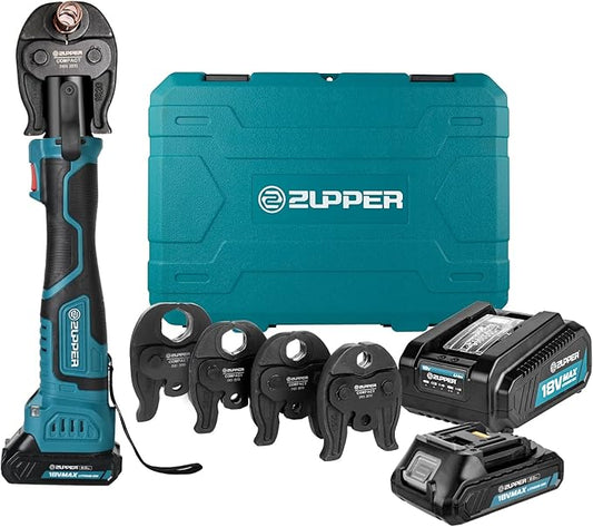 Compact Pro Press Tool kit with 4 Copper Pro Press Jaws 1/2" to 1-1/4", Brushless Motor, 2pcs Battery, Fast Charger & Carrying Case