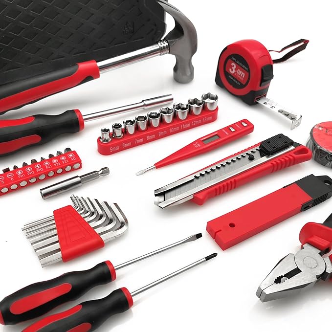43 PCS Household Tools Kit with Plastic Toolbox, Portable and Lightweight Basic Home Tool Set, Emergency tool Kit with General Tools, Comprehensive Tool Box for College Students, Household Use