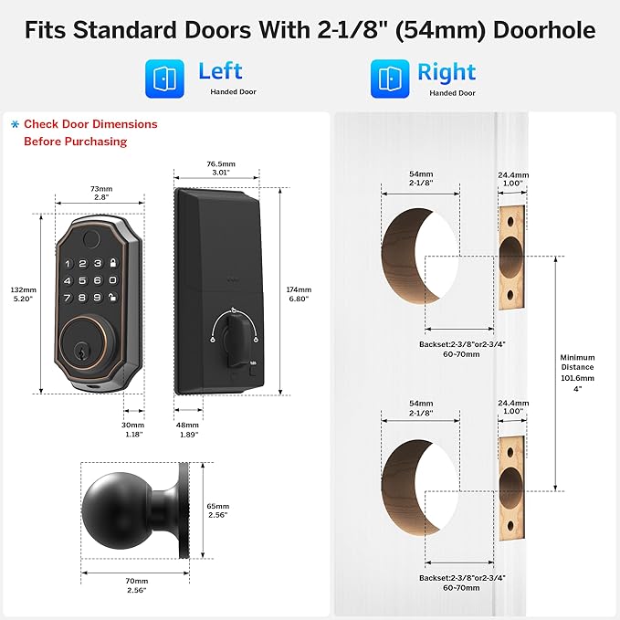 LOCK&SOLVER Keypad Door Lock with Handle, Smart Locks for Front Door, Keyless Entry Doorlock, Deadbolt Lock with Handle Set, App Remote Control, Easy Install with Video Guide, Rust-Resistant Zinc