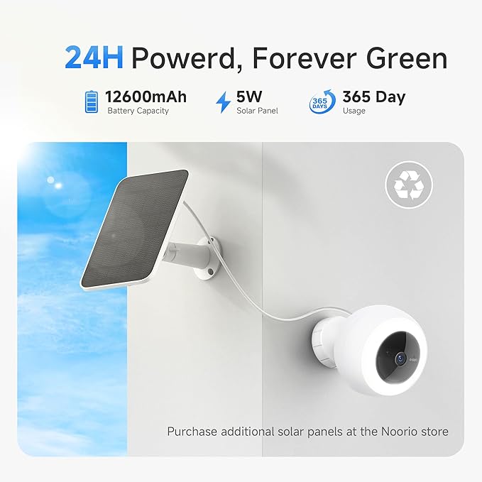Noorio B310 Wireless Outdoor Security Camera with 600lm Spotlight, 12600mAh Battery-Powered Solar Camera with 16GB Free Local Storage, 2K Color Night Vision, 2.4GHz WiFi Only