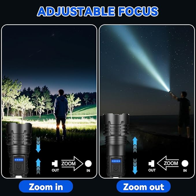 3Pack Rechargeable Flashlights, 7Mode Flashlights High Lumens L2000, Super Bright LED Flashlight, Adjustable Tactical Flash Light, High Powered Flash Light, Handheld Flashlight for Home Emergency