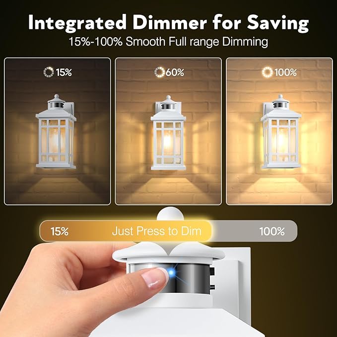 White Dusk to Dawn Outdoor Lighting, Modern Exterior Lighting Fixtures with Motion Sensor 4 Modes, Patio Lights Outside Waterproof for House, Garden, Front Porch, Brightness Distance Adjustable