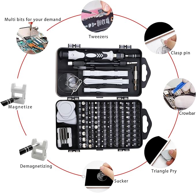 122 in 1 Precision Screwdriver Set Magnetic Professional Computer Repair Tool Kit Small Electronic Screwdriver Set for Phone, PC, Watch, Game Console, Tablet, Camera, Modding, and DIY Projects