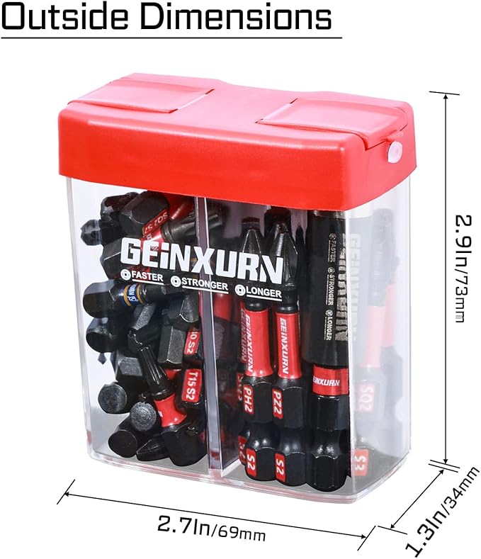 43Pieces Impact Screwdriver Bits Set with Colorful Boxes, Magnetic (Phillips/Pozi/Square/Torx/Hex) S2 Steel Multi Driver Bits