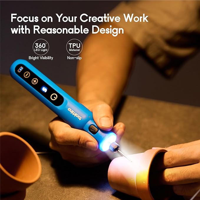 Cordless Rotary Tool Kit, 3.7V Wood Carving Tools with 5 Speed and 62 Accessories, Multi-Purpose Mini Rotary Tool for Sanding, Cutting, Engraving, Drilling, Polishing, DIY Creations, Blue