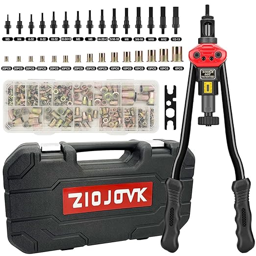 16-Inch Rivet Nut Tool Kit, with17 Metric and SAE Mandrels, 256Pcs Assorted Rivet Nuts, and Rugged Carrying Case