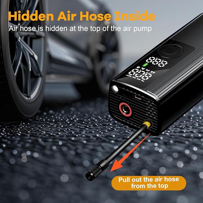 Tire Inflator Portable Air Compressor, Cordless Air Pump for Car Tires with Digital Pressure Gauge, 150 PSI Fast Tire Inflator for Car, Motorcycle, Bicycle - LED Light and Auto Shut-Off