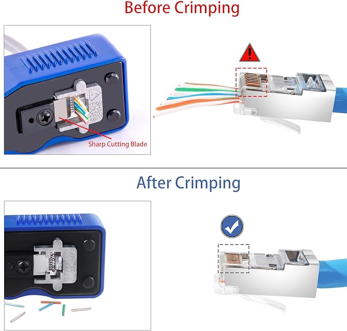 RJ45 Crimp Tool Kit Pass Through Ethernet Crimper Cat6 Cat5 Cat5e Crimping Tool with Network Cable Tester, 50PCS Cat6 RJ45 Connector and 15 PCS Shielded RJ45 Connector, 50PCS Cover Boots